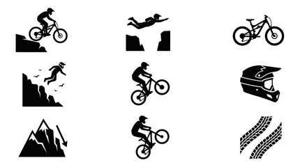 Fototapeta premium Mountain Bike Rider Silhouette Icons.