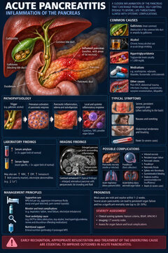Acute Pancreatitis Medical Infographic with Causes Symptoms Diagnosis and Complications