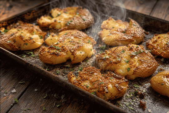 Smashed Potatoes with Garlic Butter