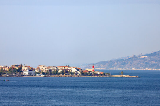 Capo Peloro Lighthouse and Torre Faro Village in Messina Sicily