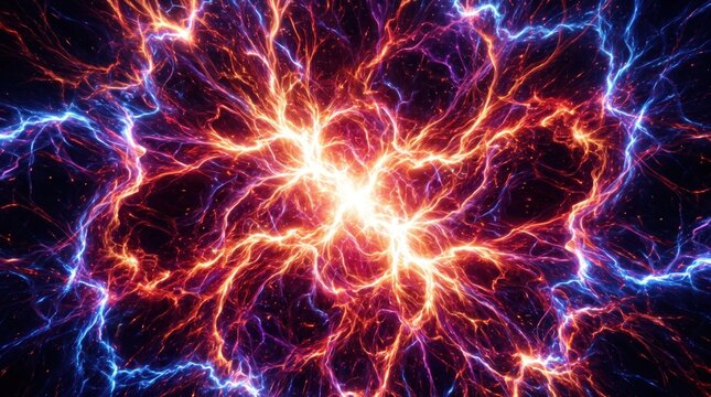 Energy plasma energy field with glowing red and blue lightning bolts and sparks electricity