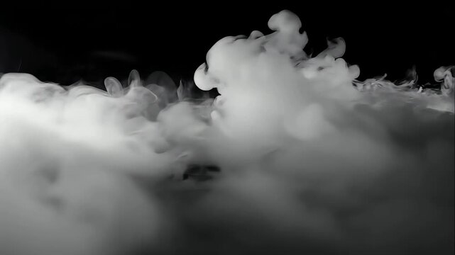 Thick white smoke flowing on black.
