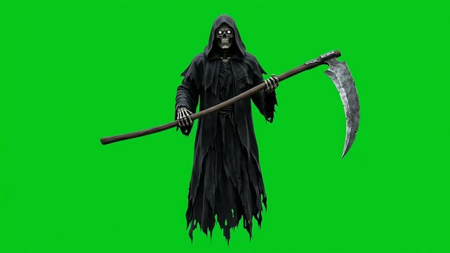 A dark Grim Reaper holding a scythe.
