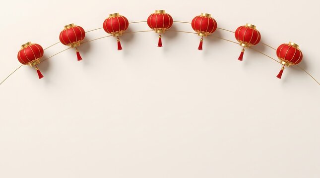 A top view of red chinese lanterns arranged in an arc for the national day chaina celebration background