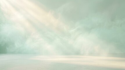 Fototapeta premium Soft focus mist background with volumetric lighting for studio mockups photography