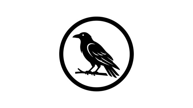 Minimalist black and white crow bird icon illustration.