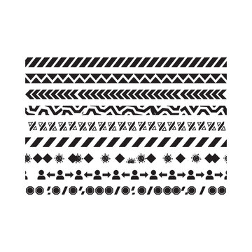Assorted geometric patterns and borders on a white background
