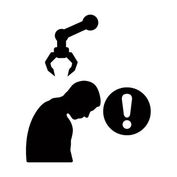 Silhouette of worker facing job displacement by robotic arm