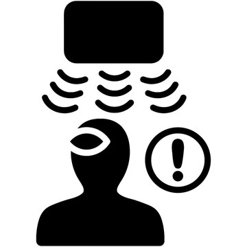 Surveillance sensor warning icon with human silhouette and signal waves