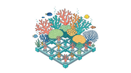 Isometric Coral Reef Restoration Frame Illustration © Azro