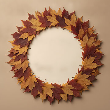 Autumn wreath made of dry maple leaves