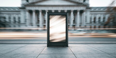 Obraz premium Empty vertical billboard on city sidewalk with blurred