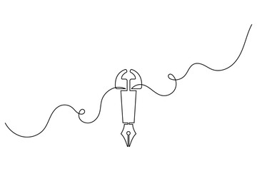 Obraz premium Quote pen nib continuous line art vector icon minimalist literature blog writing symbol