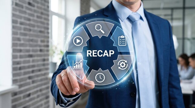Professional reviewing summary metrics on interactive digital display