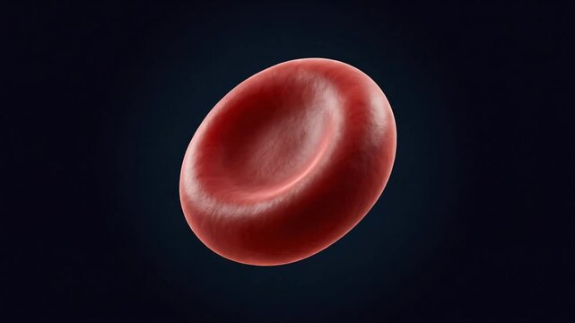 Photorealistic 3D red blood cell with a detailed biconcave shape and realistic surface, isolated against a dark background for hematology, healthcare, medicine, and biology concepts.