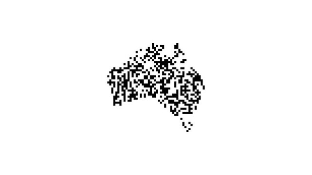 australia map animation. australia pixel art map. australia silhouette video footage. pixelated black silhouette of australia map