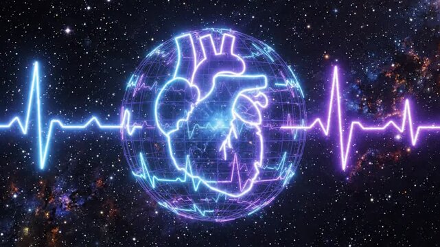 Abstract Heartbeat Pulse EKG Energy Globe Cosmic Background Animation