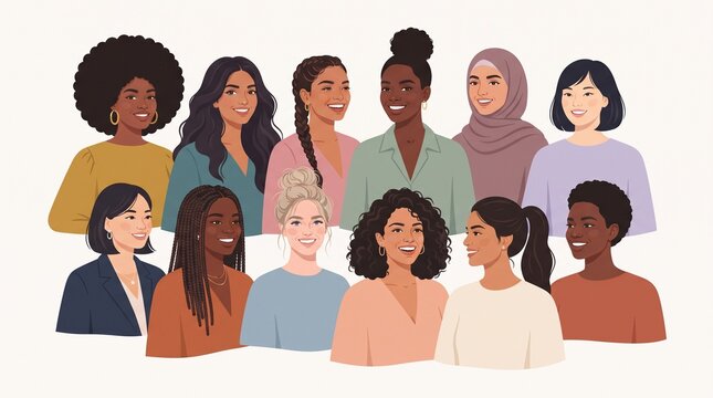 Diverse group of smiling women illustration