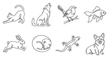 Obraz premium Collection of hand drawn linear animals icons set.