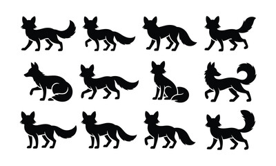Fototapeta premium Fox silhouette collection black icons set for design projects.