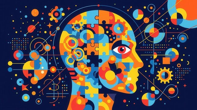 A diverse collection of brain exercises featuring memory games, critical thinking activities, and puzzles in a colorful illustration.
