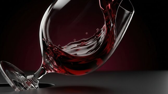 Ruby red wine in a luxurious swirl, slowly settling against the surrounding glass edges.