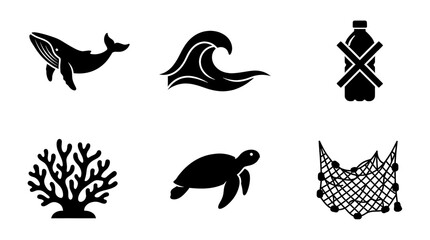 Fototapeta premium Set of six black icons representing ocean life
