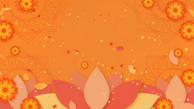 Navratri festival background with orange marigold flowers and mandala