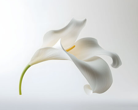 Elegant white calla lily flower isolated on a clean light gray background studio shot