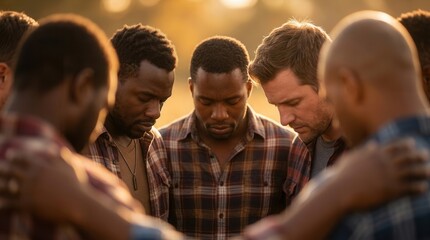 Fototapeta premium Seeking guidance and strength from God, a group of missionaries are united in prayer to reach unreached communities with the Gospel.