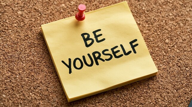 Yellow sticky note pinned to corkboard with motivational
