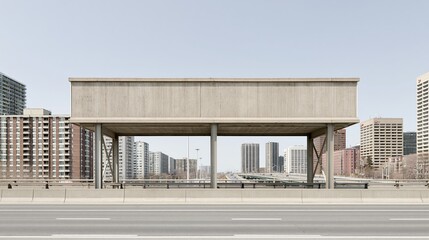 Obraz premium Empty concrete billboard on highway with city skyline