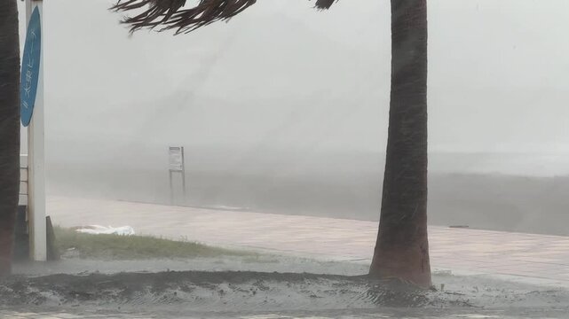 Hurricane Wind And Rain Lash Beach As Storm Makes Landfall