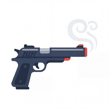 Gun smoke rising from a black handgun barrel illustration