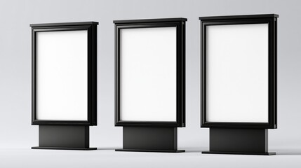 Obraz premium Three black framed advertising boards with white blank