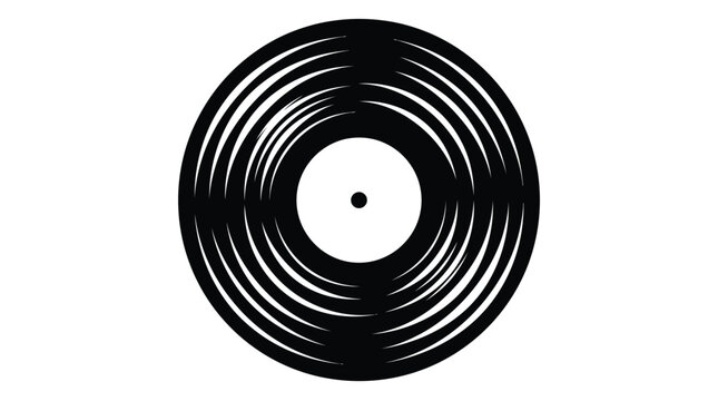 Classic black vinyl record graphic design isolated on white background with bold minimalist flat lines