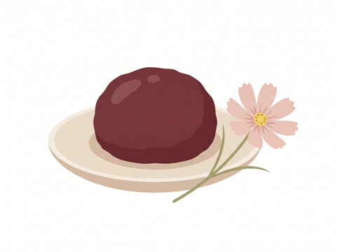 Ohagi Autumn Equinox Rice Cake with Red Bean Coating Flat Illustration