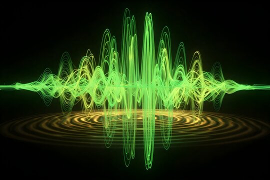 Green glowing futuristic brainwave and sound wave abstract digital background