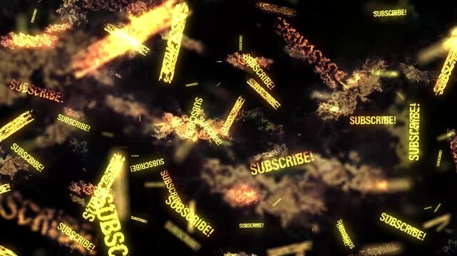 Loop Subscribe golden shine light motion with glitch effect animation flow on black abstract background. 
