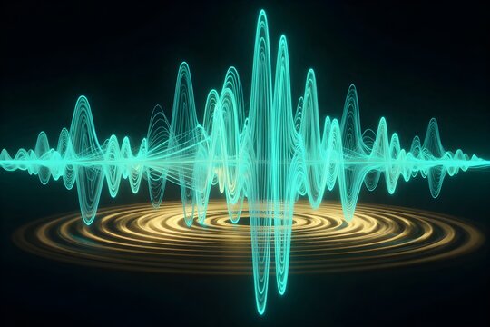 Cyan glowing futuristic brainwave and high-precision sound wave digital background