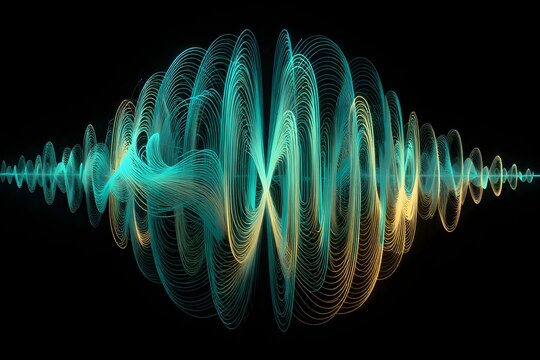 Blue and gold glowing futuristic brainwave and sound wave digital background