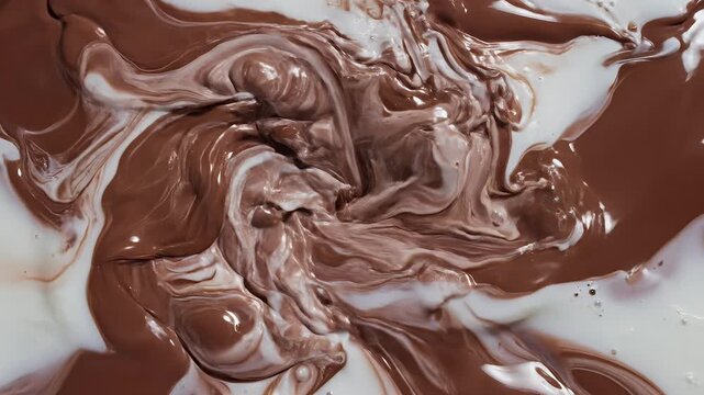 Chocolate and milk swirling together in a dynamic, close-up splash