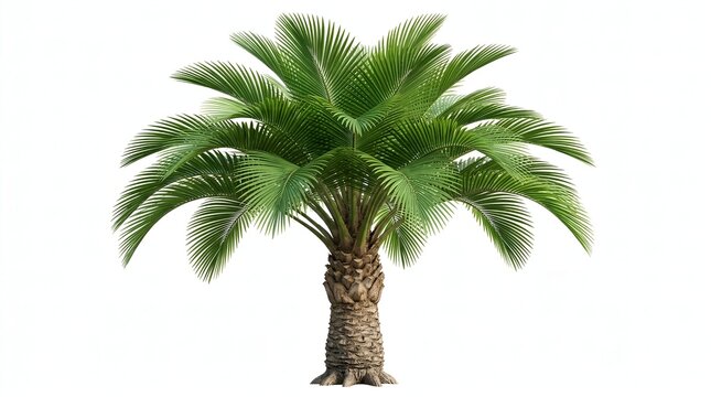 Lush green palm tree isolated on plain background