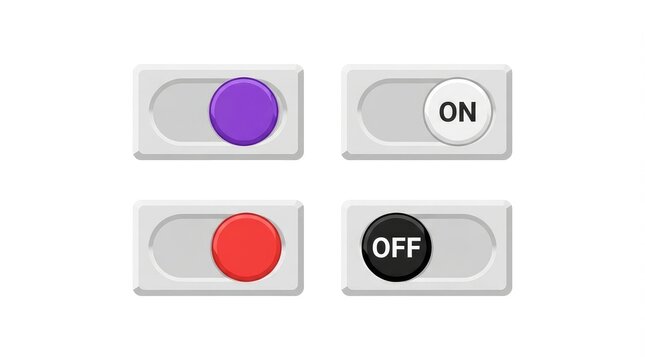 Two toggle switches displaying on and off states in a minimalist design setting with positions colored indicators switches illustrate active
