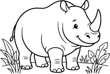 Cute rhinoceros coloring page for kids, cartoon rhino outline vector illustration, wild safari animal line art for preschool educational activities © Ali