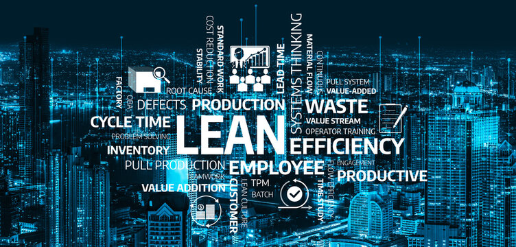 This image showcases key concepts of lean manufacturing, emphasizing production efficiency, waste reduction, and systematic thinking for continuous improvement. Tessel