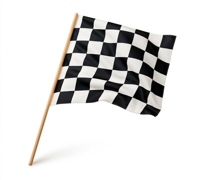 Black and white checkered racing flag waving on