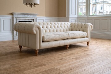 Obraz premium White leather chesterfield sofa in elegant room with