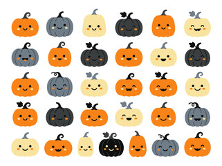 Fototapeta premium Cute Kawaii Halloween Pumpkin Characters with Various Expressions