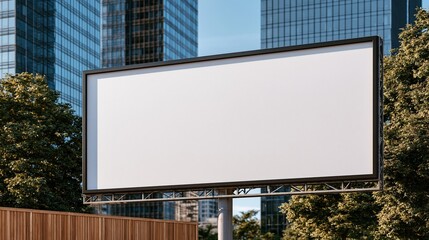 Fototapeta premium Blank billboard in urban setting with trees and